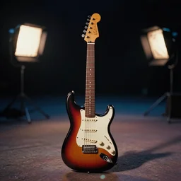 analog medium format scene by andrei tarkovsky, surreal fever ray video, rim light, shot at night with studio lights, liminal space, photorealistic, high definition, technicolor, award - winning photography, masterpiece, amazing colors photo of an old electric guitar