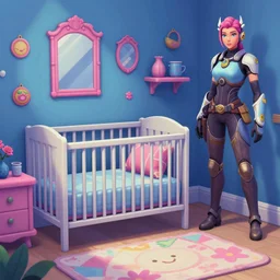 game asset of the sims nursery furniture and decor, in gouache detailed paintings, props, stylized, 2 d sprites, kitbash, arcane, overwatch, blue and pink color scheme, 8 k, close up