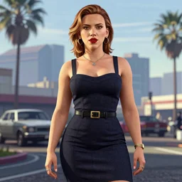 Elegant Scarlet Johansson in GTA V, cover art by Stephen Bliss, artstation, no text