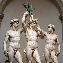 people with the head of onions, sculture by michelangelo