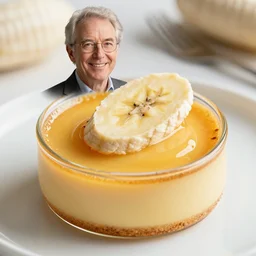 dr michael greger endorsing creme brulee with banana slice on top, how not to die, dr greger