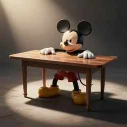 anthropomorphic table, angry, with mickey mouse legs