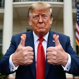 photo of donald trump wearing comically large fake hands