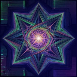 heptagram, style of Alex Grey, style of Jasmine Becket-Griffith, high-frequency-banding style, overflow style, crt background, astonishing, enchanting . Highly detailed, photographic, cinematic, dramatic, sublime, establishing shot.