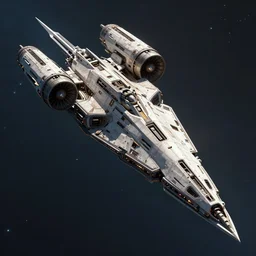 concept art of a gigantic futuristic spaceship through space by greg rutkowski, the ship is shaped like a spear with six huge thrusters on the back and has a brutalist and megalithic look, cinematic lighting, highly detailed, sci - fi, artstation hq