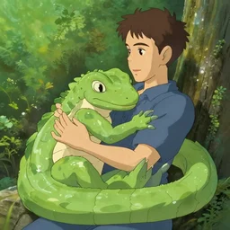 mark zuckerberg cuddling with a human sized lizard, anime art, studio ghibli