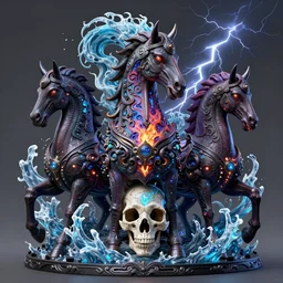 3 d ornate carved dark cosmic horse with profile portrait, sigma 5 0 0 mm f / 5. beautiful intricate highly detailed quetzalcoatl skull. bioluminescent, plasma, lava, ice, water, wind, creature, thunderstorm! artwork by tooth wu and wlop and beeple and greg rutkowski, 8 k trending on artstation