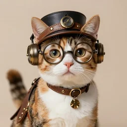 A cute Steampunk calico cat, photography, HD,  4k, 8K