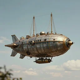 steampunk airship in the sky, 35mm 8k product photo