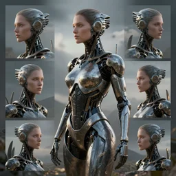a beautiful female is infected with a biomechanical suit, octane render, hyper realistic, art by hr giger and zdzisław beksinski, full profile, multiple angles