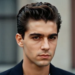 a colored colorized photograph portrait of jerma in the 1 9 9 0 s with 1 9 9 0 s short slicked back pompadour and wearing 1 9 9 0 s menswear, taken in the mid - late 1 9 9 0 s, grainy, taken on a 9 0 s kodak camera, realistic, hyperrealistic, very realistic, highly detailed, very detailed, extremely detailed, detailed, digital art, intricate details, real life, trending on artstation, body and head in view, body and headshot, colored photo, detailed face, very detailed face