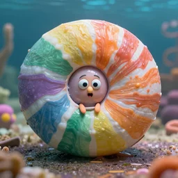 a rainbow - shelled nautilus by aardman entertainment. trending. award - winning. featured. vivid colors. global lighting. macro photo. silly.