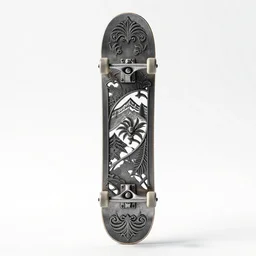 wrought iron snowboard, stylized 3d render, isolated on a pure white background, centered, entire object in frame, sharp focus, soft studio lighting