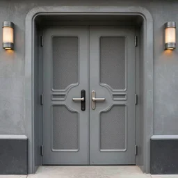 a 1 9 8 0 s sci - fi double door, phototexture, photorealistic, very realistic 8 k