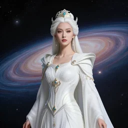 portrait of the powerful empress of the solar system in the style of shinji kimura. glowing, ornate and intricate linework, stunning, dynamic lighting, ultrafine and hyperdetailed.