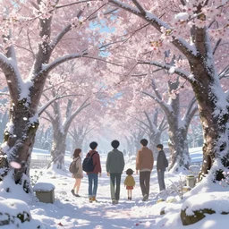 beautiful scene render of cherry blowing snow, unreal engine, fantasy art by greg, loish, rhads, ferdinand knab, makoto shinkai and lois van baarle, ilya kuvshinov, rossdraws, tom bagshaw, global illumination, radiant light, detailed and intricate environment ， trending onstudio ghibli ， highly detailed, octane render, 8 k