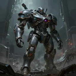 concept art by greg rutkowski, a fifteen meter mecha in the shape of an hoplite, in a futuristic and brutalist environment, epic, uncanny atmosphere, low light, scary atmosphere, scifi, highly detailed portrait, digital painting, artstation, concept art, smooth, sharp foccus ilustration, artstation hq
