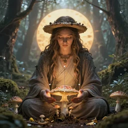 magical mystical mushroom god practicing mycology, golden ratio