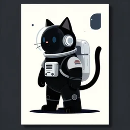 futuristic black cat space explorer side view, poster, bauhaus, digital drawing