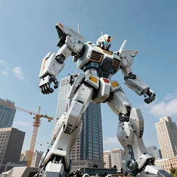 A big robot smashes skyscrapper