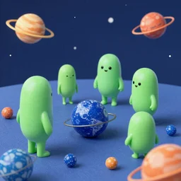 aliens playing with marbles planets