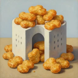 a surrealism painting of architecture inspired by chicken nuggets
