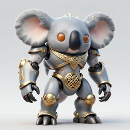 a detailed digital art of a celtic knot oni demon koala mecha extraterrestrial wearing a raver outfit by lisa frank and cicely mary barker, taiyo matsumoto, myst, beeple, cgsociety, crisp, low angle shot