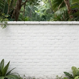 a single highly detailed 4 k. point of view. matte painting of. white brick wall that goes on forever inside the jungle. perfect square