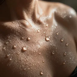 water droplets rolling down skin