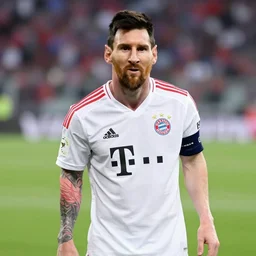 Messi bodybuilding in a Bayern Munich shirt