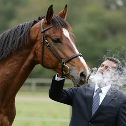horse in business suit snorting cocaine