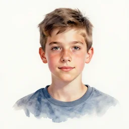 Portrait of 14 years old boy, aquarelle