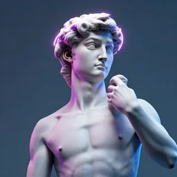 The statue of david with a neon ring around the head, in a synthwave, 3d render, 3d art, octane render, highly detailed, artstation