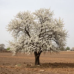 4 k hd, high detail photograph of blossoming tree in land on fire, shot with sigma f / 4. 2, 2 5 0 mm sharp lens, wide shot, consistent, volumetric lighting, high level texture render