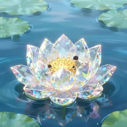 a comic book style crystal lotus in an iridescent lake by yusuke murata and makoto shinkai, cel shaded, unreal engine, highly detailed, iridescent, artstation, pixiv, reflective, volumetric lighting, soft glow, vibrant