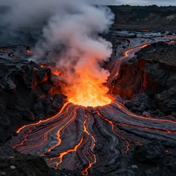 Molten lava lake, in it is a submarine surfacing