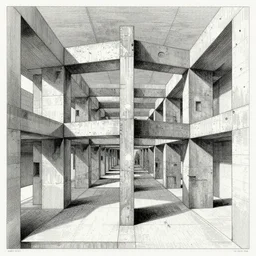 a symmetrical brutalist concrete structure, never ending hallway, insanely detailed and intricate, sketch, drawing, manga, crosshatch, ink, etching by tsutomu nihei, giovanni battista piranesi, gustave dore