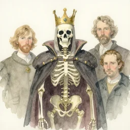 a simple and atmospheric watercolour portrait of a skeleton king on halloween, very muted colors, by rebecca guay, michael kaluta, charles vess and jean moebius giraud