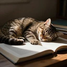 a cat falling asleep from studying for an exam