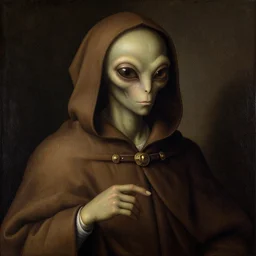 an alien wearing a hooded cloak, renaissance painting