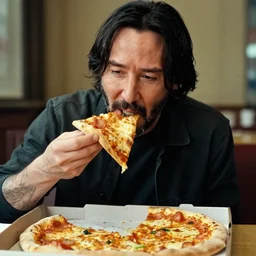 Keanu Reeves eating pizza