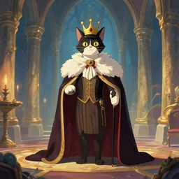 a cat king rules the court of the fantasy kingdom, by greg rutkowski and thomas kinkade, trending on artstation
