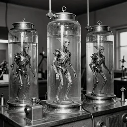 old black and white photo, 1 9 1 3, depicting a dieselpunk lab with biomechanical aliens inside vats, historical record