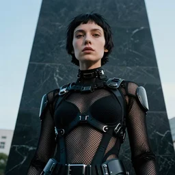 cinestill 5 0 d candid photographic portrait by helen levitt of a feminine android wearing sexy black rugged mesh techwear on a black marble monument, extreme closeup, modern cyberpunk moody emotional cinematic, clear skies, 8 k, hd, high resolution, 3 5 mm, f / 3 2, ultra realistic faces, ex machina