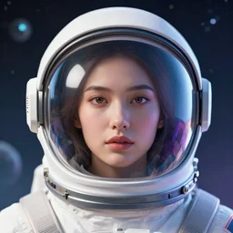 retrofuturistic portrait of a woman in astronaut helmet, smooth transparent visor, reflective gradient, space graphics art in background, close up, quint buchholz, wlop, dan mumford, artgerm, liam brazier, peter mohrbacher, raw, featured on artstation, octane render, cinematic, elegant, intricate, 8 k