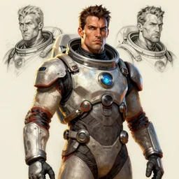 male, elongated figure, space suit, sketch, character sheet, very stylized, digital art, illustration, pen and ink, by mike mignola, by alex maleev