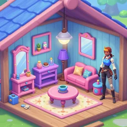 game asset of the sims attic furniture and decor, in gouache detailed paintings, props, stylized, 2 d sprites, kitbash, arcane, overwatch, blue and pink color scheme, 8 k, close up