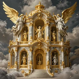 beautiful ornate heavenly gold marble rococo megastructure, by hieronymus bosch, fine art, macro, 4 k, ultra - hd, angelic, insanely detailed and intricate, hypermaximalist, elegant, ornate, hyper realistic, super detailed,
