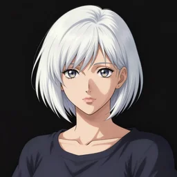portrait of a woman with short white hair, medium shot, illustration, highly detailed, high quality, by akira toriyama
