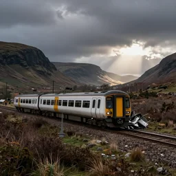 a train being involved in an accident, photography, scotland